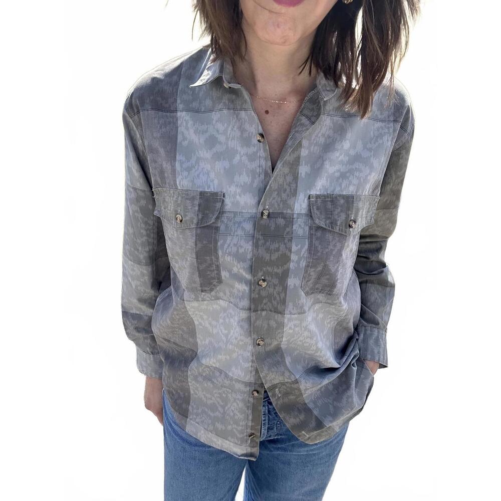 Vintage New Forces County Seat 70s Button Up Plaid Green Gray Unisex SIZE S